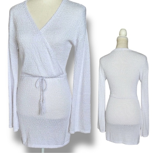 NWT LA Class White Wrap Slubbed Knit Dress Swimsuit Coverup Sz S/M - Picture 10 of 10